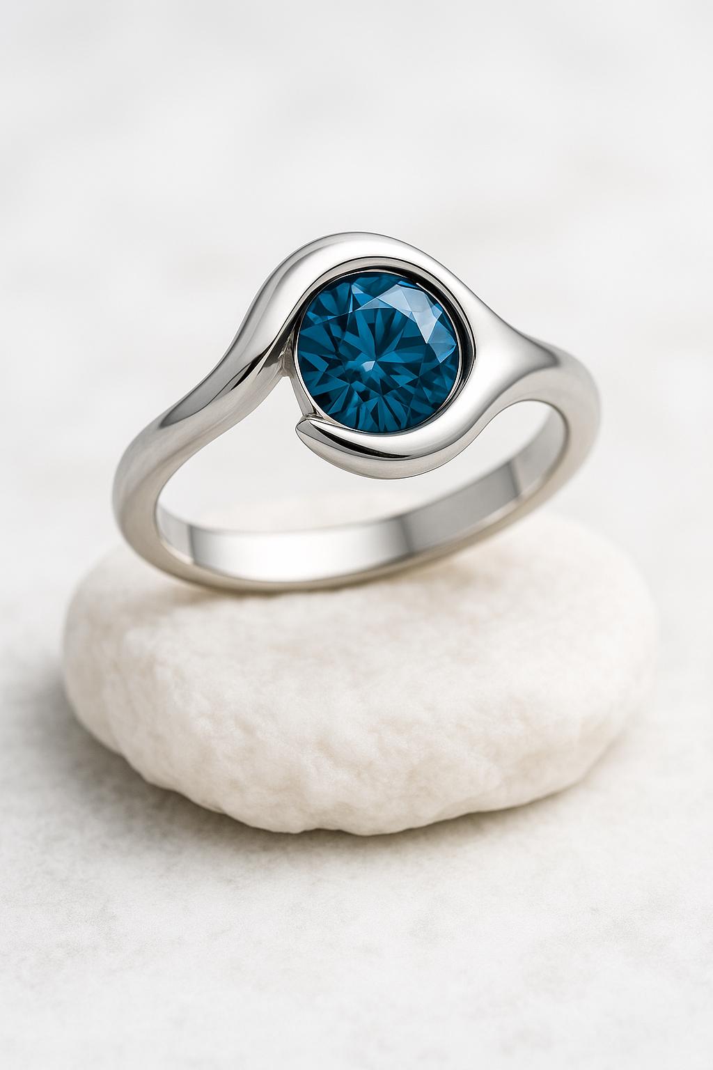 London Blue Topaz Sterling Silver Wave Ring | Ocean Jewelry