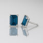 Emerald Cut London Topaz Stud Earrings: Sterling Silver December Birthstone