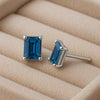 Emerald Cut London Topaz Stud Earrings: Sterling Silver December Birthstone