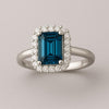 London Topaz Halo Ring: Emerald Cut, 925 Sterling Silver, Vintage Style