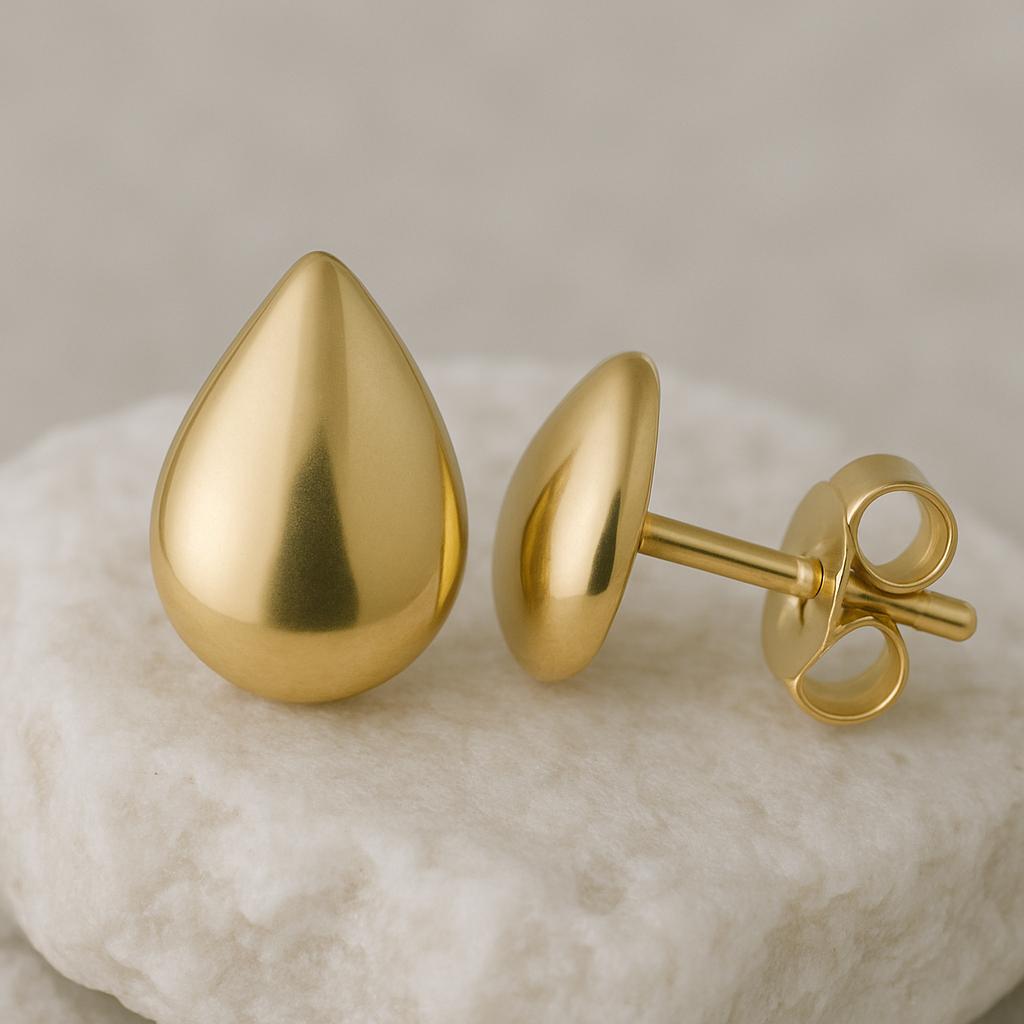 Sterling Silver Teardrop Stud Earrings: Minimalist Polished Dome
