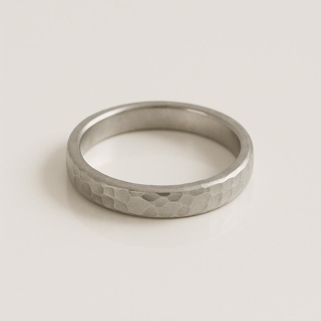 Hammered Sterling Silver Band Ring | Unisex Matte Wedding Band