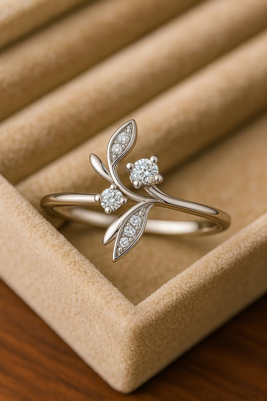CZ Leaf Vine Ring: 925 Sterling Silver Floral Branch Ring