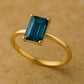 Emerald Cut London Blue Topaz Ring, 925 Sterling Silver Solitaire