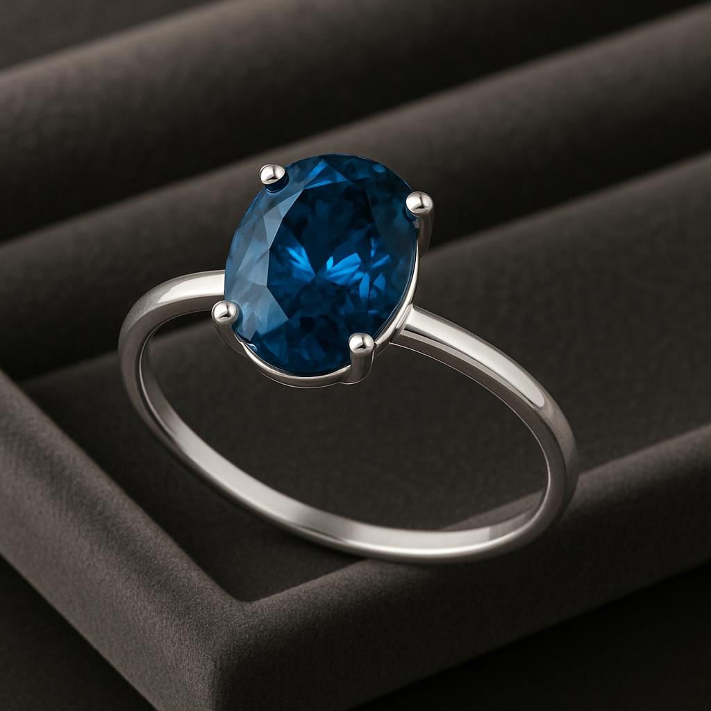 London Blue Topaz Ring: Oval Solitaire, 925 Sterling Silver, December Birthstone