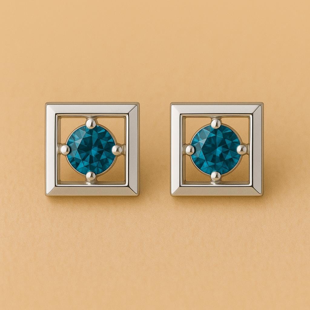 London Topaz CZ Sterling Silver Square Stud Earrings