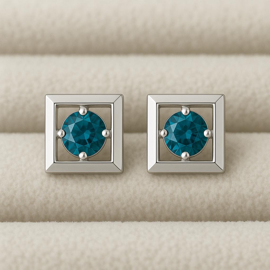 London Topaz CZ Sterling Silver Square Stud Earrings