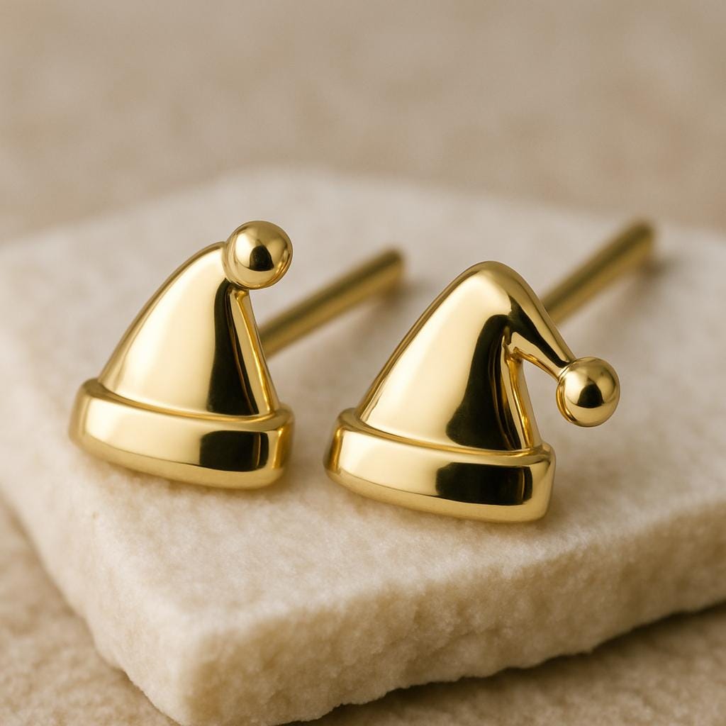 Silver Santa Hat Stud Earrings 925 | Christmas Earrings | Minimalist Festive Jewelry | Xmas Party Accessory