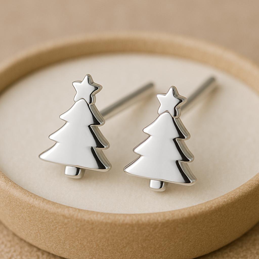 Silver Christmas Tree Stud Earrings 925 |  Xmas Gift | Minimalist Festive Earrings | Winter Accessory
