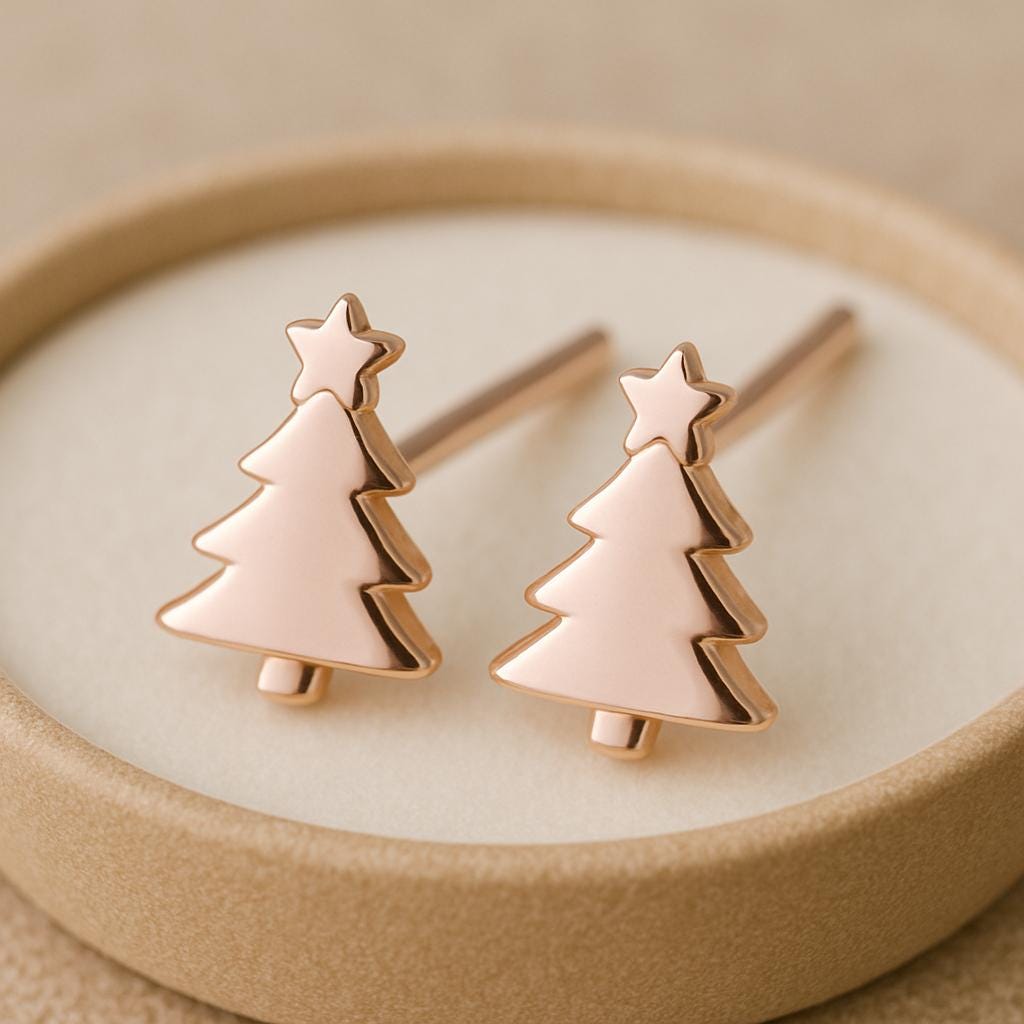 Silver Christmas Tree Stud Earrings 925 |  Xmas Gift | Minimalist Festive Earrings | Winter Accessory