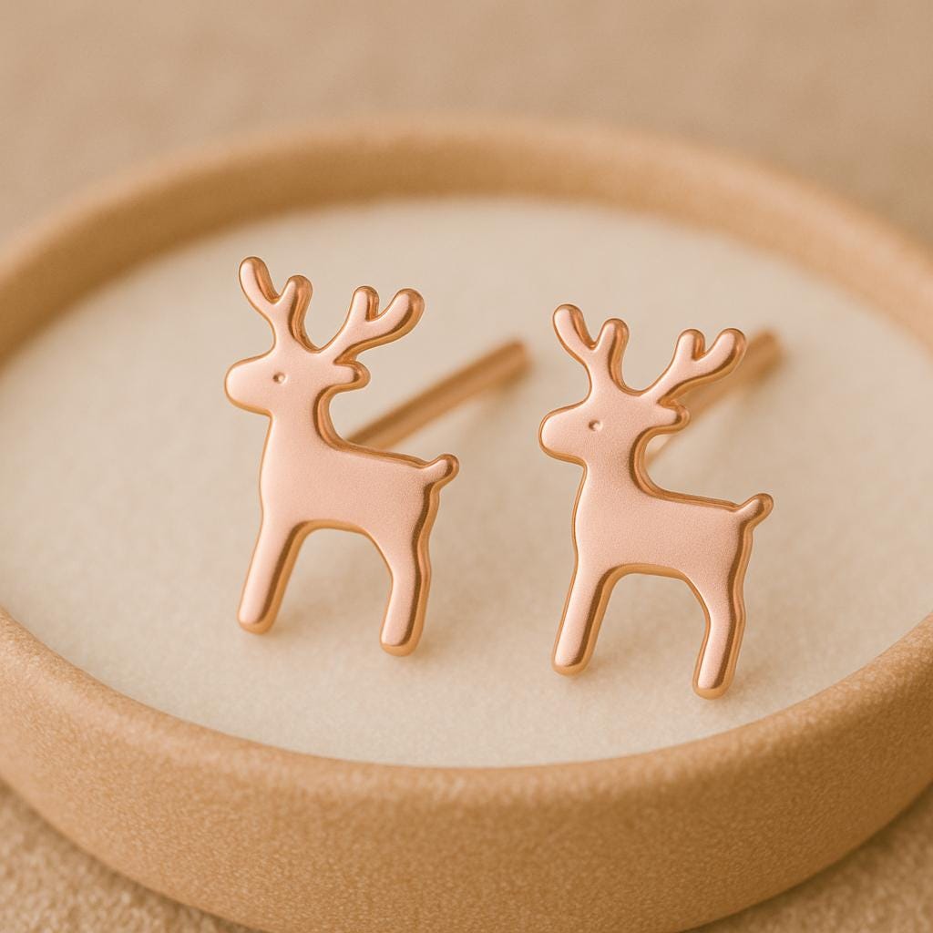 Silver Reindeer Stud Earrings 925 | Christmas Earrings | Holiday Jewelry Gift | Winter Studs | Minimalist Xmas