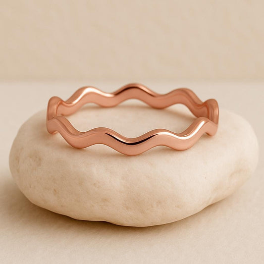 Silver Wave Band Ring 925 | Wavy Minimalist Ring | Ocean Inspired Stackable | Modern Jewelry