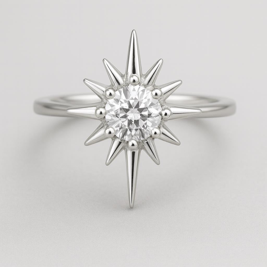 Sterling Silver Starburst CZ Ring | Celestial Statement Jewelry