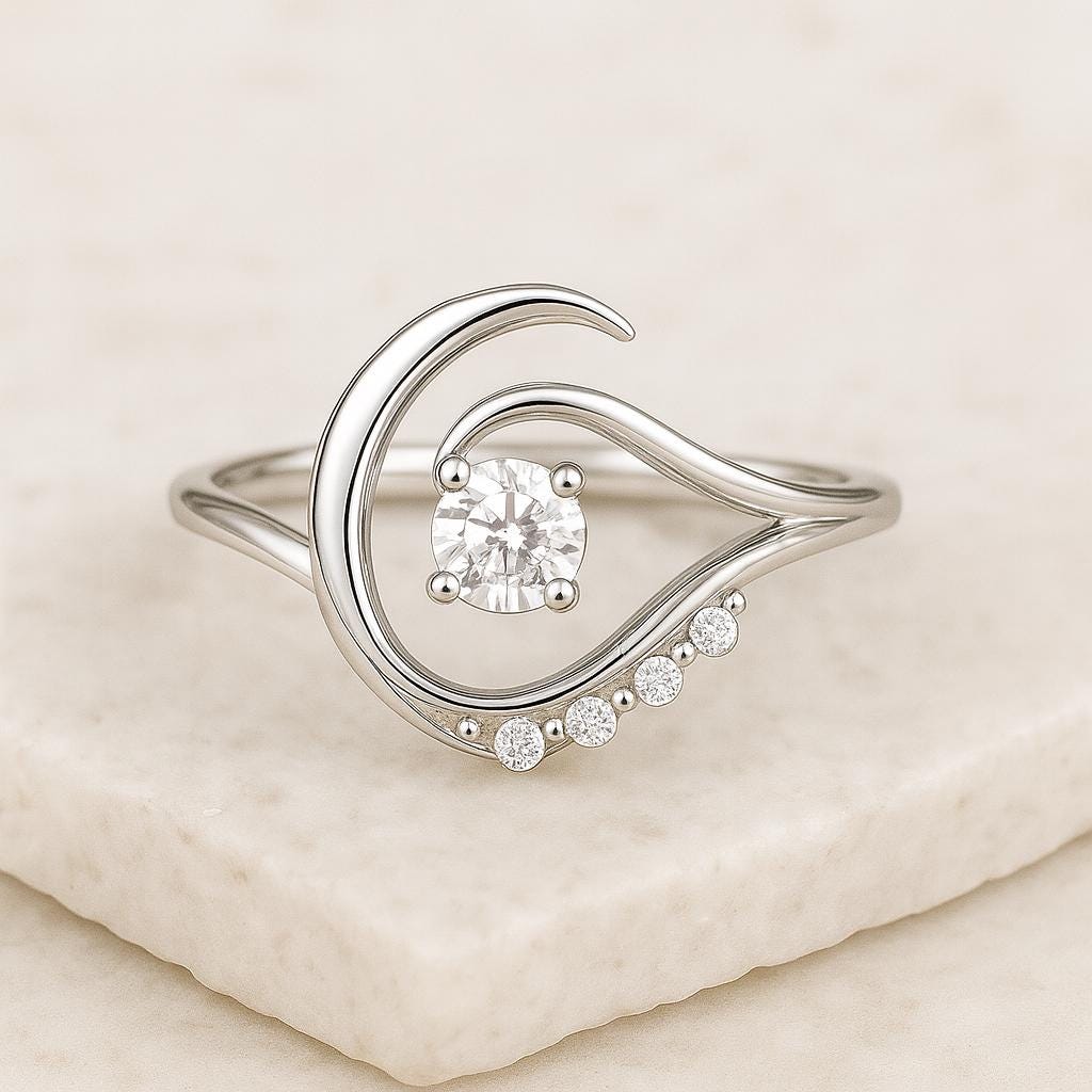 Sterling Silver Ocean Wave CZ Ring | Beach Promise Ring