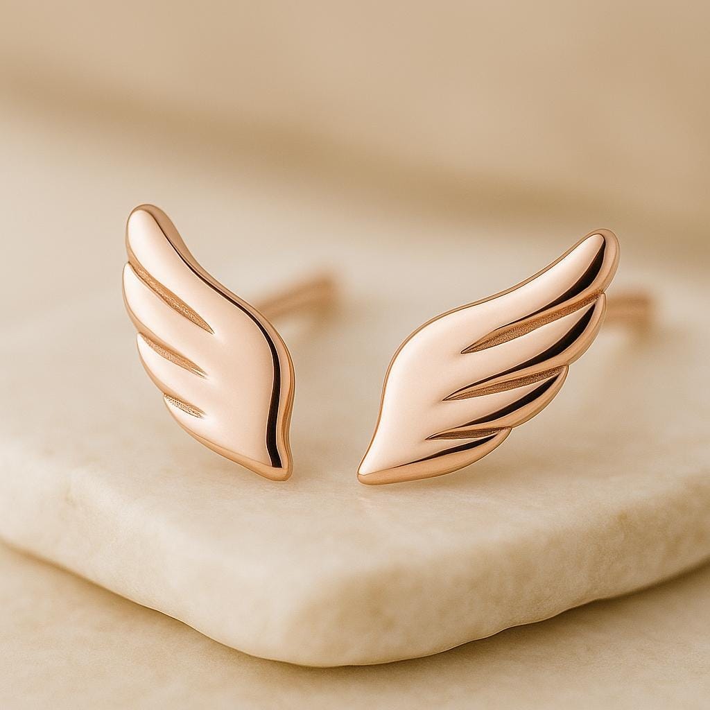 Sterling Silver Angel Wing Stud Earrings | 925 Minimalist Feather | Celestial Guardian Gift for Her