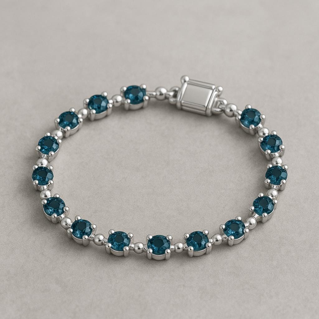 London Blue Topaz Sterling Silver Tennis Bracelet | December Birthstone Gift