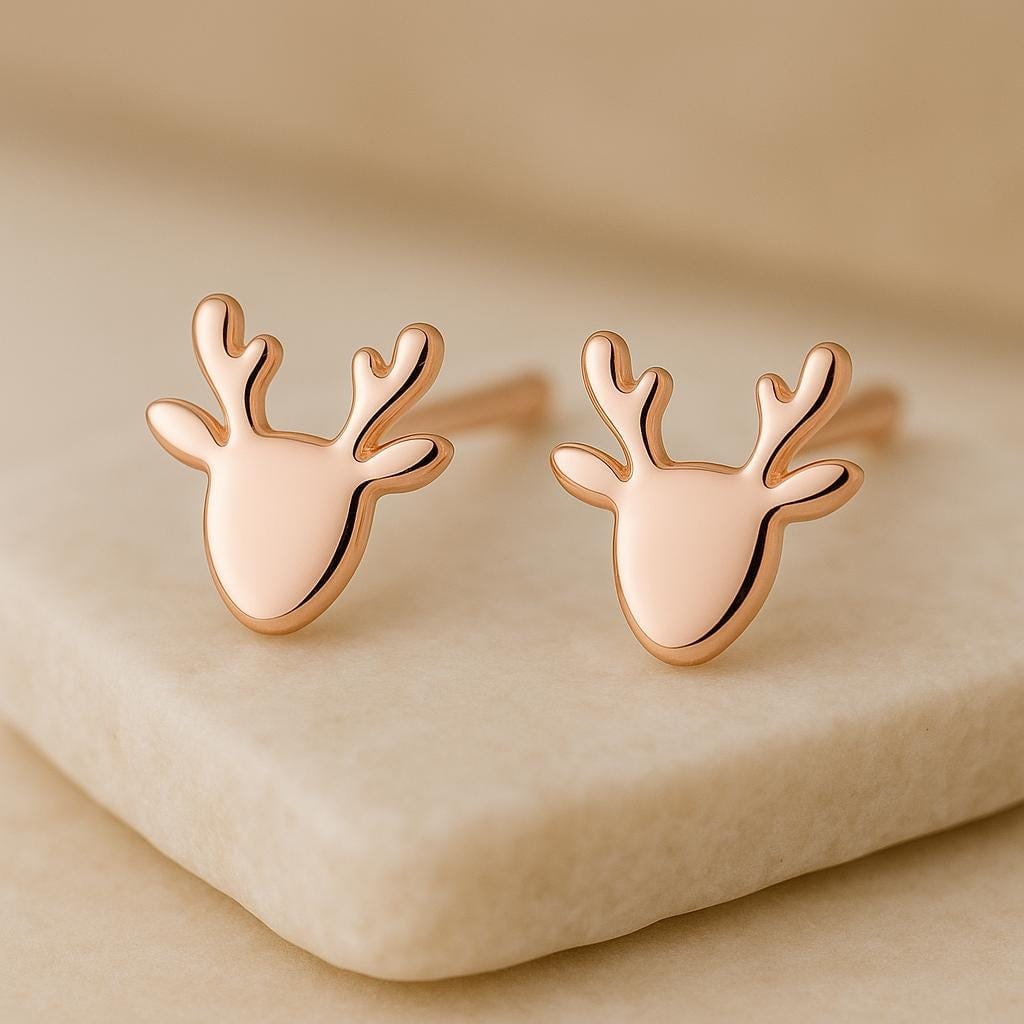 Sterling Silver Reindeer Stud Earrings | 925 Minimalist Deer Antler Earrings | Christmas Gift for Her
