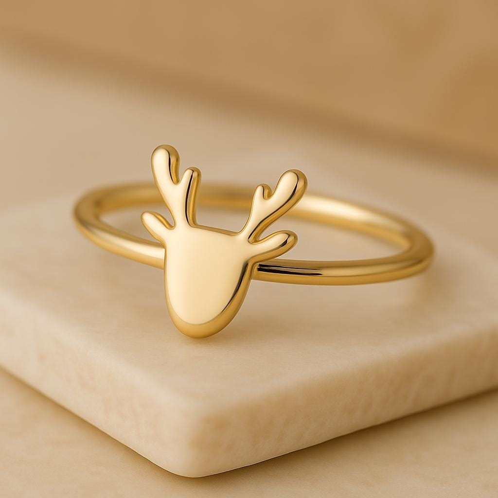 Sterling Silver Reindeer Ring | 925 Minimalist Deer Antler Band | Christmas Gift for Women