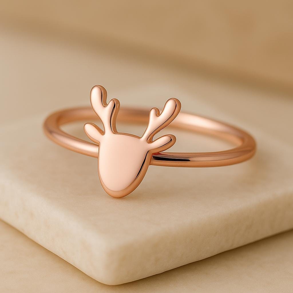 Sterling Silver Reindeer Ring | 925 Minimalist Deer Antler Band | Christmas Gift for Women