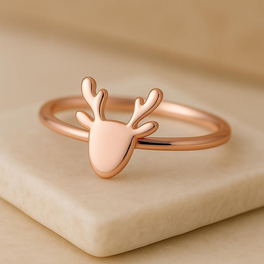 Sterling Silver Reindeer Ring | 925 Minimalist Deer Antler Band | Christmas Gift for Women