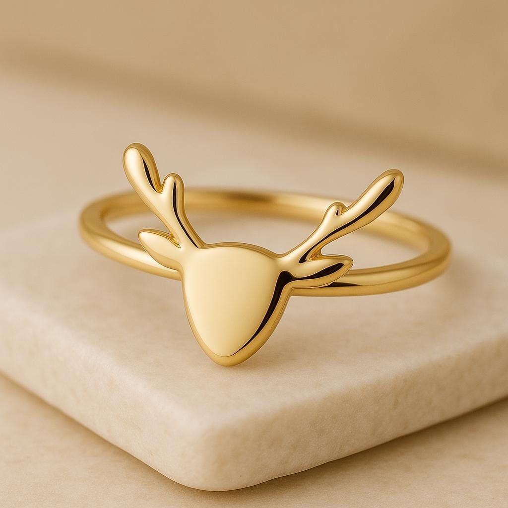 Sterling Silver Reindeer Ring | 925 Minimalist Antler Band | Christmas Gift for Her