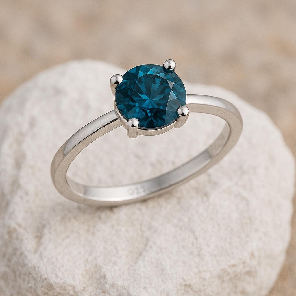 London Blue Topaz Ring | Sterling Silver Solitaire Engagement Jewelry