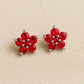 Sterling Silver Red Flower Stud Earrings | 925 Floral CZ Earrings | Gift for Her | Christmas