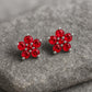 Sterling Silver Red Flower Stud Earrings | 925 Floral CZ Earrings | Gift for Her | Christmas