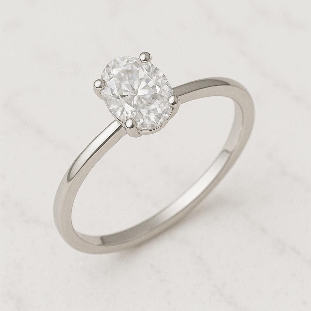 Sterling Silver Oval CZ  | 925 Solitaire Engagement Ring | Minimalist Promise Ring for Women