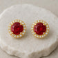 Ruby Red CZ Halo Stud Earrings | 925 Sterling Silver