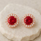 Ruby Red CZ Halo Stud Earrings | 925 Sterling Silver