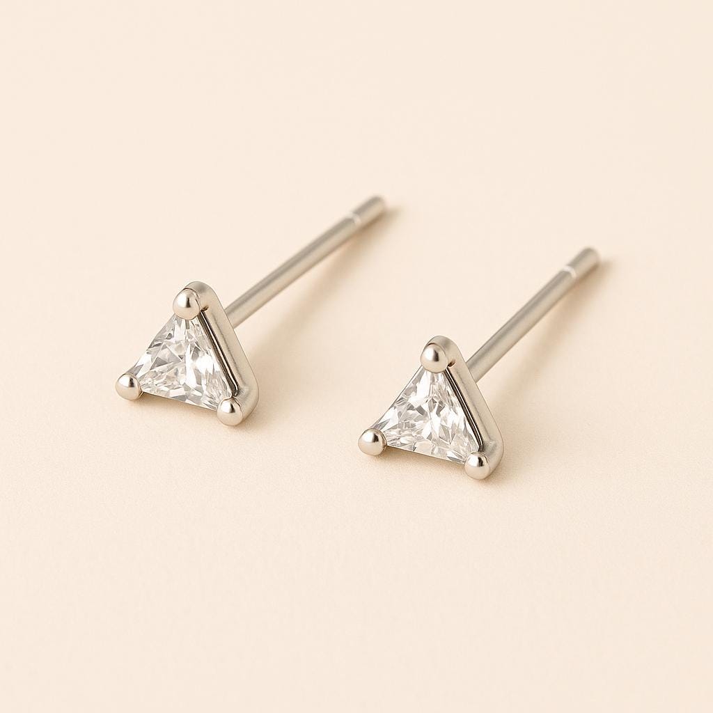Sterling Silver Triangle CZ Stud Earrings • Minimalist Jewelry