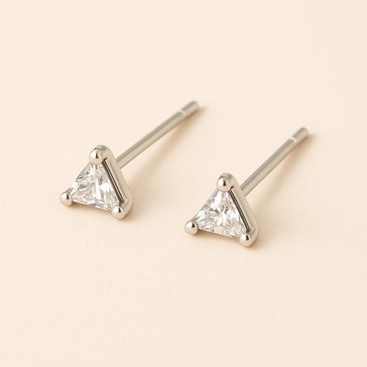 Sterling Silver Triangle CZ Stud Earrings • Minimalist Jewelry