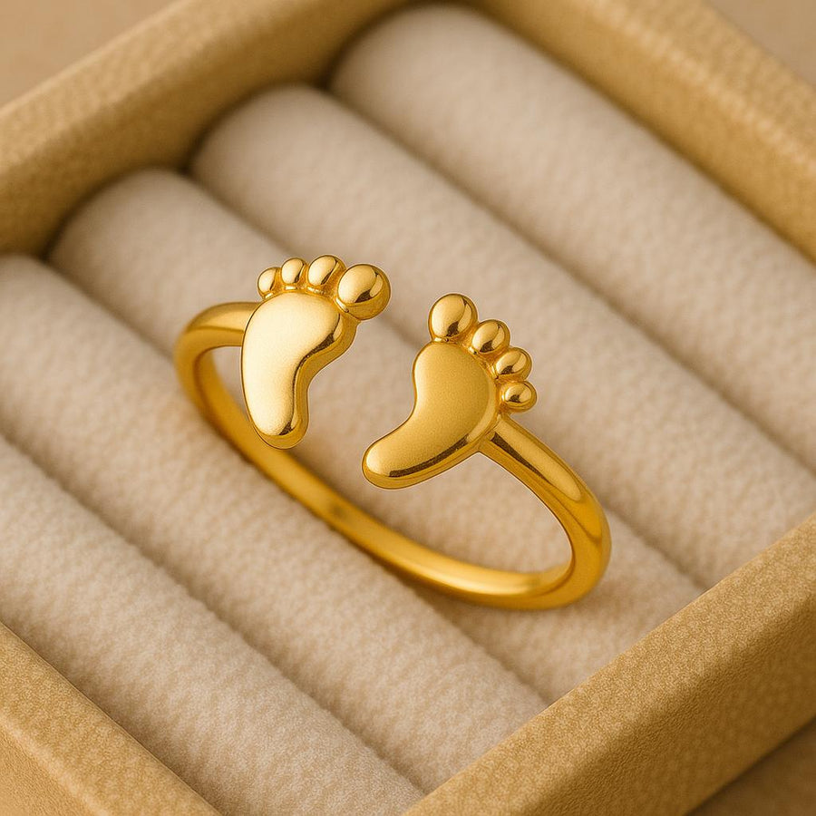 925 Silver Baby Feet Ring • Adjustable Footprint Band • Minimal Mom Jewelry • Sterling Mother Ring