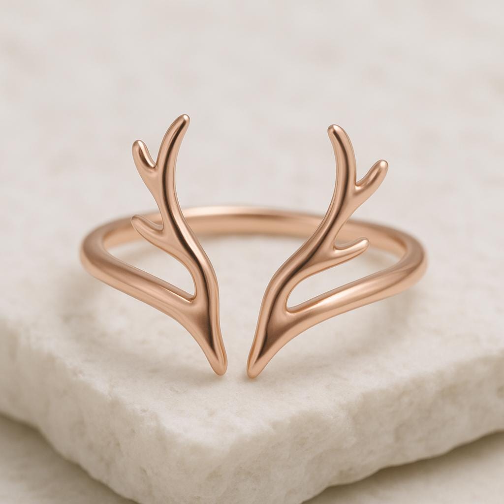 Sterling Silver Antler Ring | Minimalist Reindeer Horn Adjustable Band