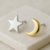 Sterling Silver Moon and Star Stud Earrings | Celestial Jewelry