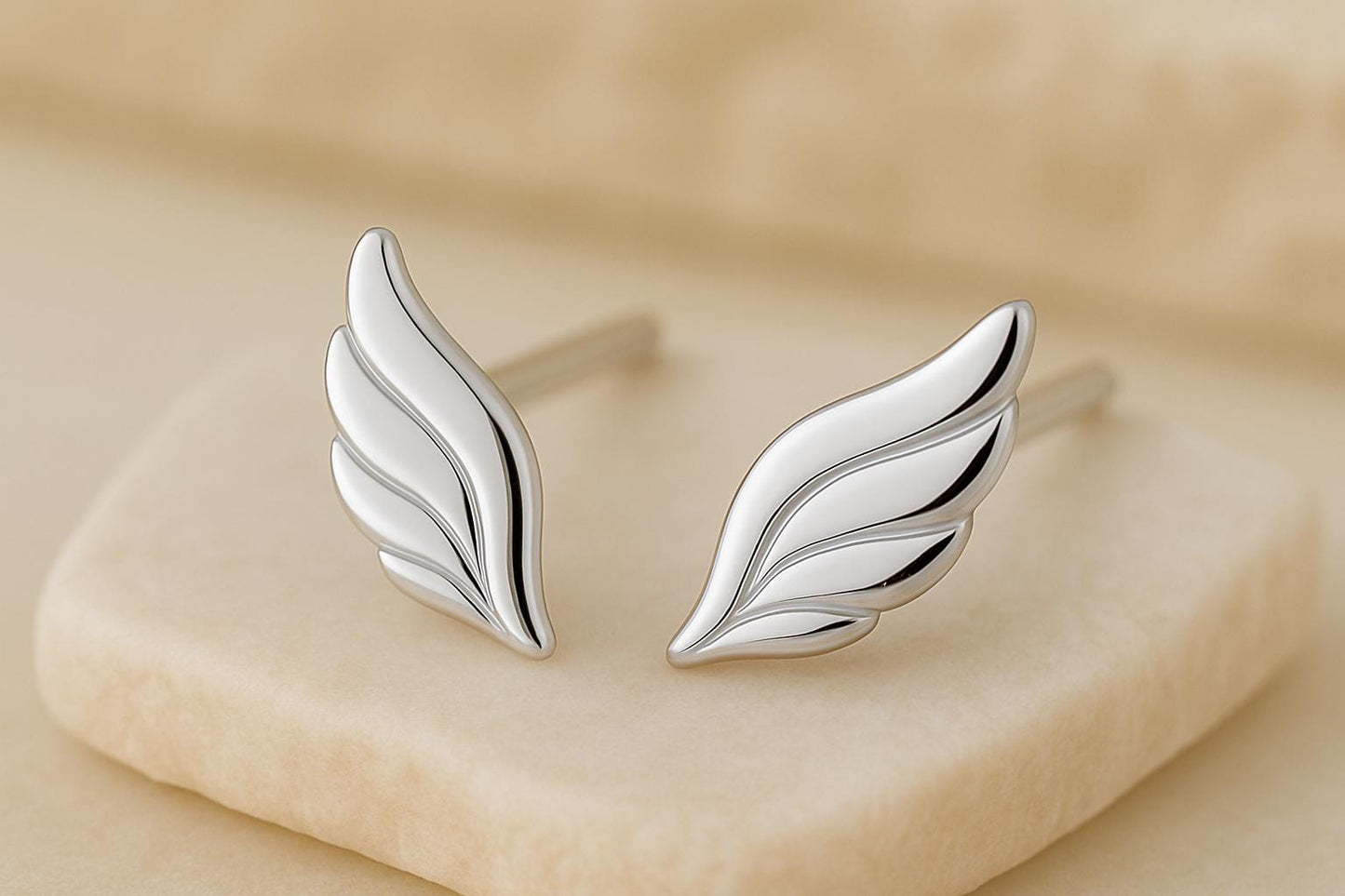 Sterling Silver Angel Wing Stud Earrings | 925 Minimalist Feather Earrings | Gift for Her