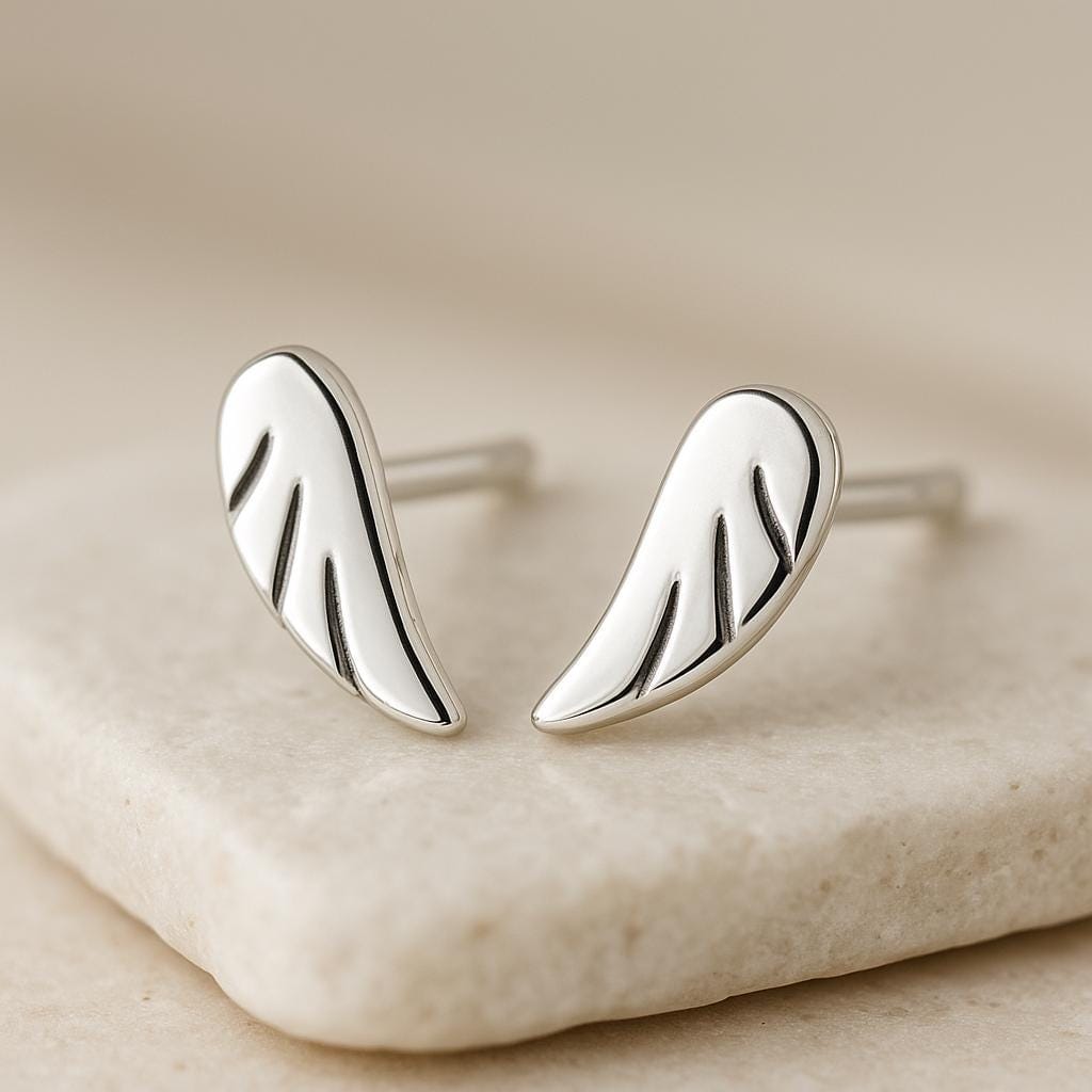 Sterling Silver Angel Wing Stud Earrings | 925 Minimalist Feather Earrings | Gift for Women
