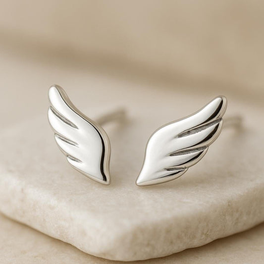 Sterling Silver Angel Wing Stud Earrings | 925 Minimalist Feather | Celestial Guardian Gift for Her