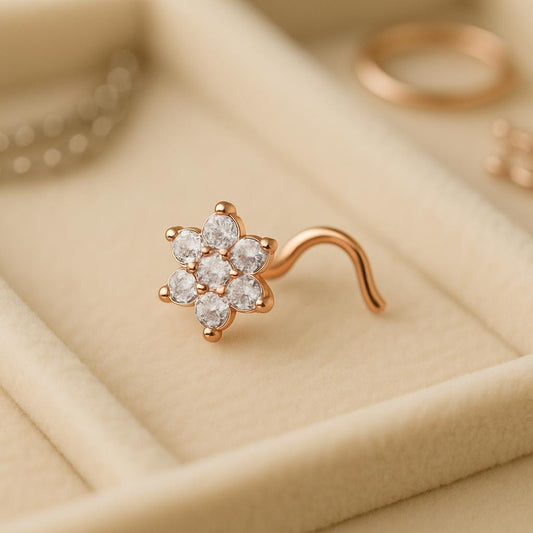 925 Silver Flower CZ Nose Pin • Sterling Floral Pin • Dainty • Sparkle Jewelry