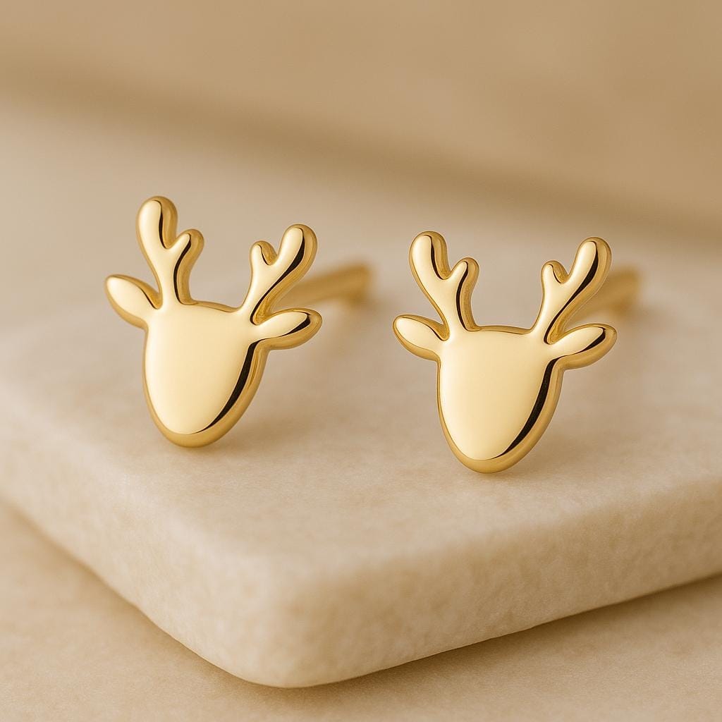 Sterling Silver Reindeer Stud Earrings | 925 Minimalist Deer Antler Earrings | Christmas Gift for Her