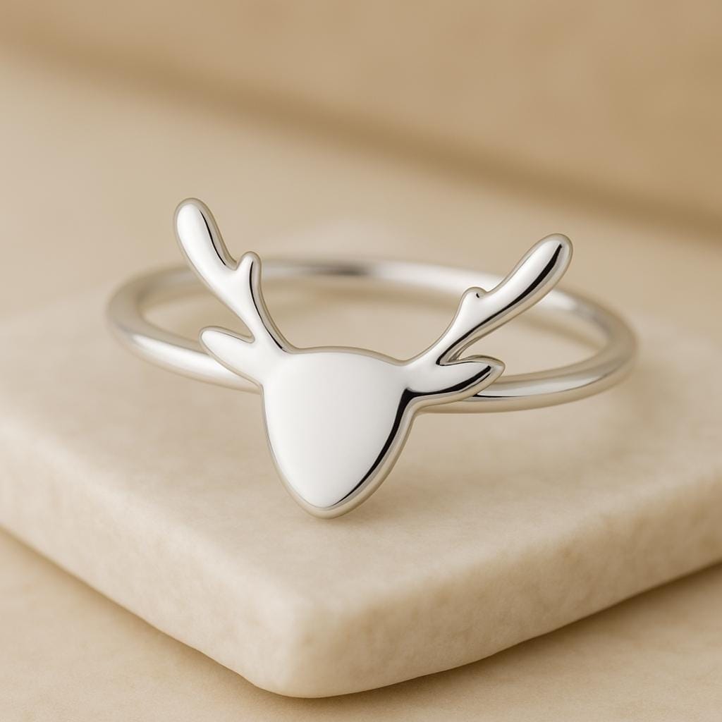 Sterling Silver Reindeer Ring | 925 Minimalist Antler Band | Christmas Gift for Her