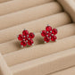 Sterling Silver Red Flower Stud Earrings | 925 Floral CZ Earrings | Gift for Her | Christmas