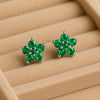 Sterling Silver Green Flower Stud Earrings | 925 Emerald CZ Earrings | Dainty Floral Jewelry