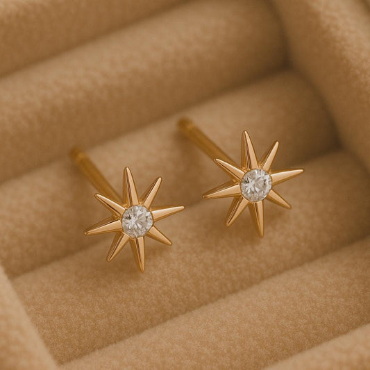 925 Silver Starburst Studs • CZ Star Earrings • Sterling Minimal Earrings • Dainty Sparkle •