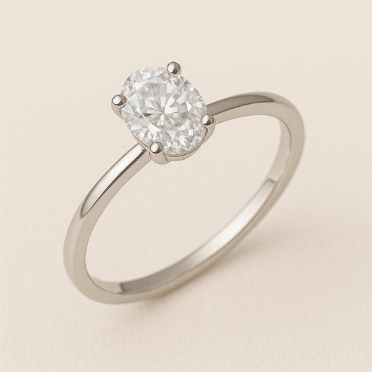 Sterling Silver Oval CZ  | 925 Solitaire Engagement Ring | Minimalist Promise Ring for Women