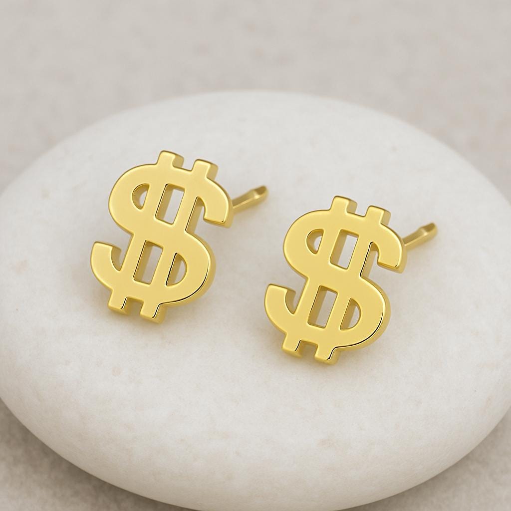 Sterling Silver Dollar Sign Studs • Hip Hop Jewelry
