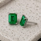 Sterling Silver Emerald Cut Green CZ Stud Earrings | 925 Silver Rectangular Gemstone