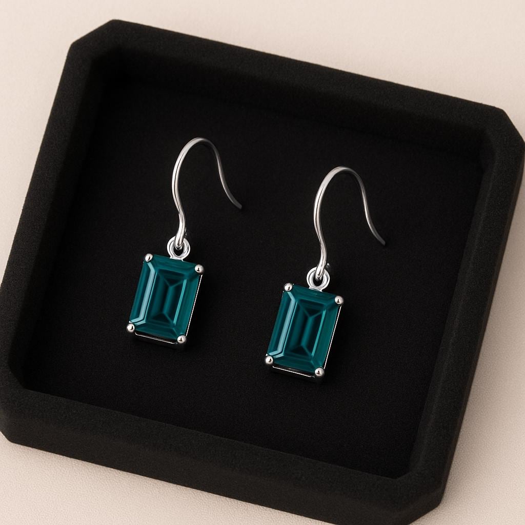 Sterling Silver London Topaz Earrings | 925 Emerald Cut Blue Drop Earrings | Minimalist Dangle Jewelry
