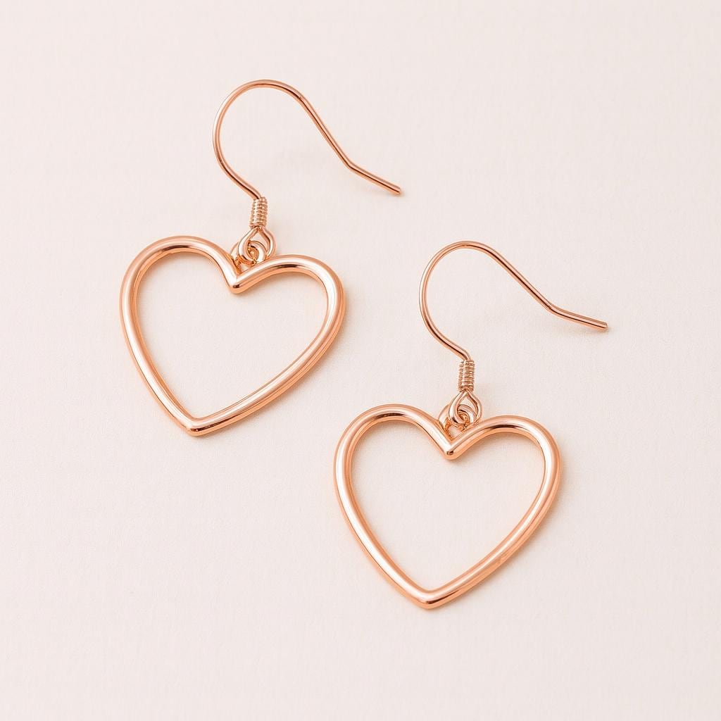 Sterling Silver Heart Outline Earrings • Minimalist Romantic Dangles